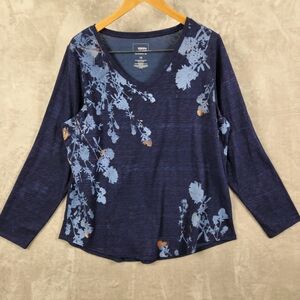 Sonoma The Everyday Tee Navy Floral Long Sleeve Top Size‎ 1X